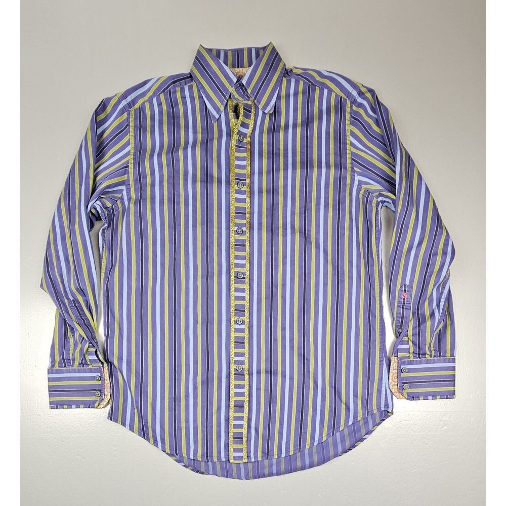 Robert Graham Button Up Shirt Mens Medium Long Sleeve Purple Stripe 100%‎ Cotton